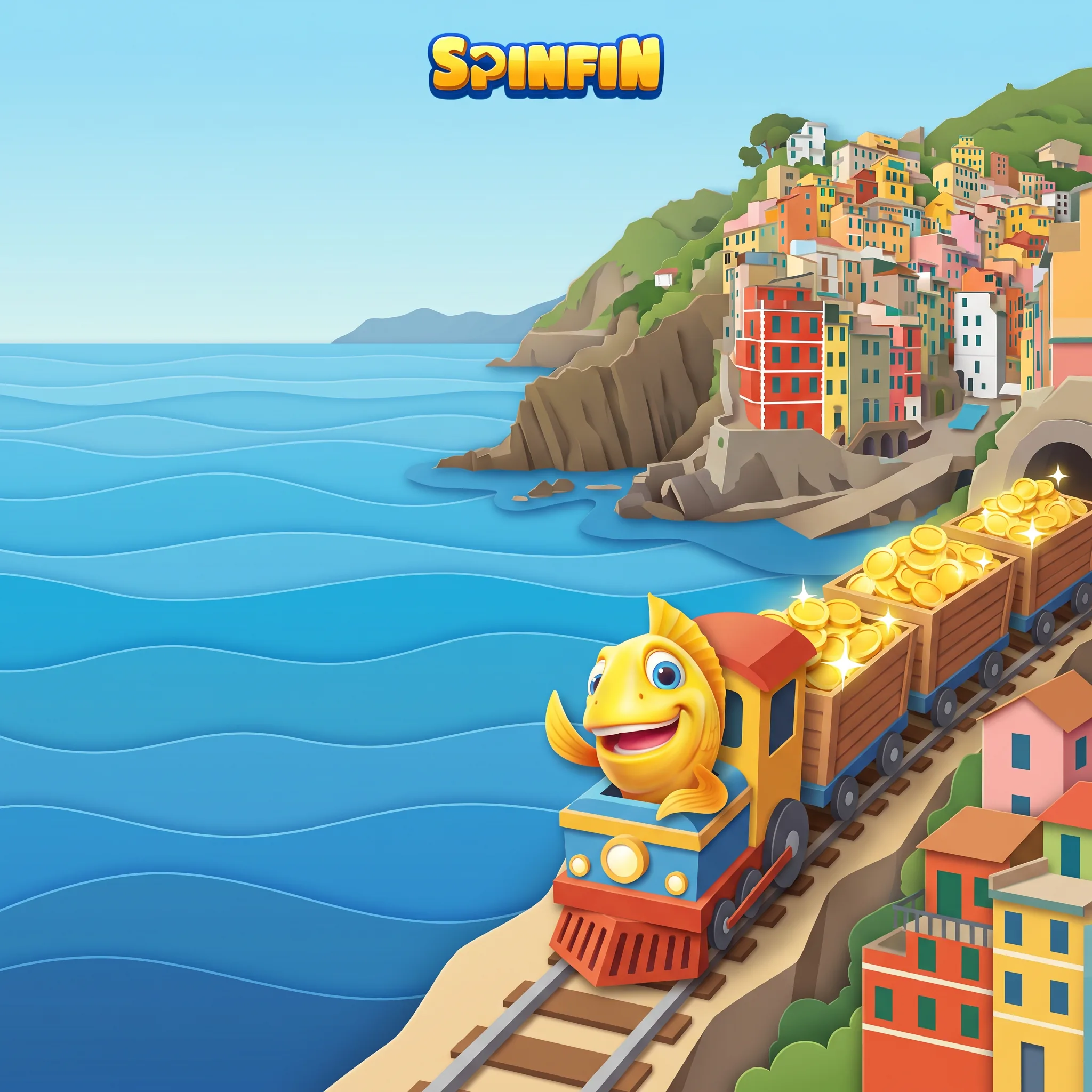 Un treno carico di monete sul mare delle Cinque Terre